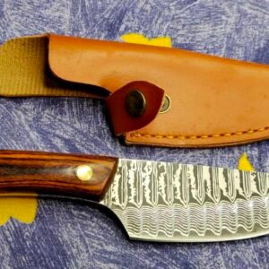 Tvirtas peilis su damasko rašto geležte ir elegantiška medžio rankena